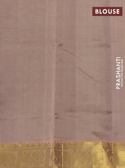 Silk cotton saree blue and sandal with allover vairosi pattern and annam & elephant zari woven border