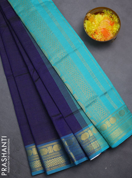 Silk cotton saree blue and teal blue with allover vairosi pattern and zari woven border