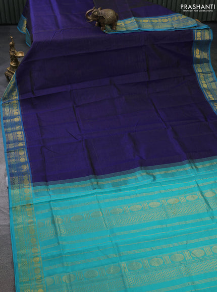 Silk cotton saree blue and teal blue with allover vairosi pattern and zari woven border