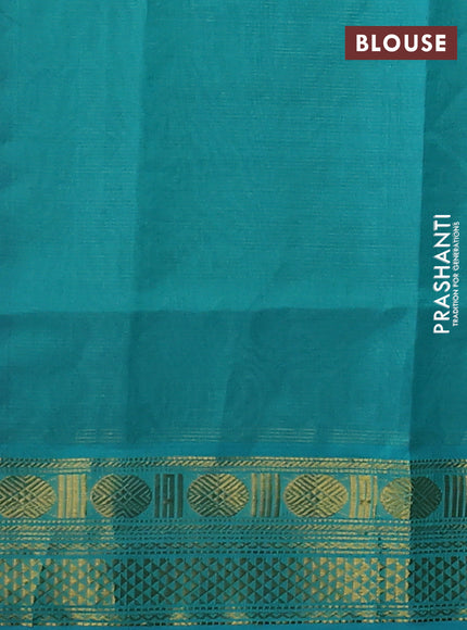 Silk cotton saree blue and teal blue with allover vairosi pattern and zari woven border