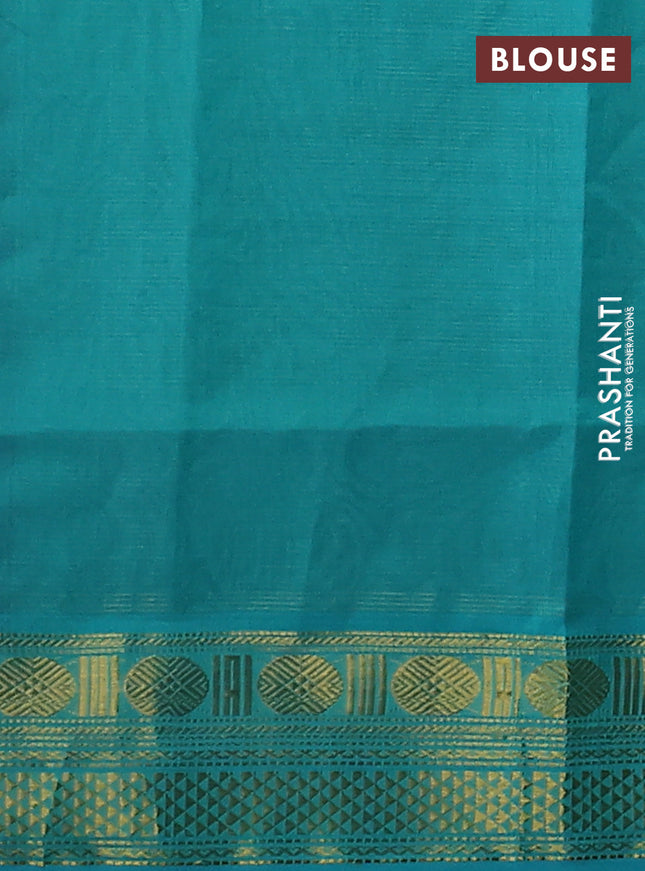 Silk cotton saree blue and teal blue with allover vairosi pattern and zari woven border
