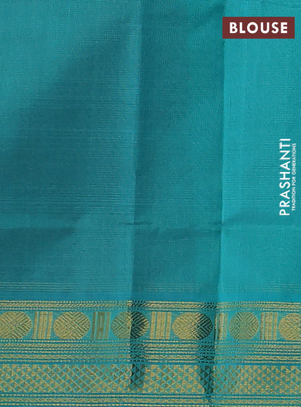 Silk cotton saree purple and teal blue with allover vairosi pattern and zari woven border