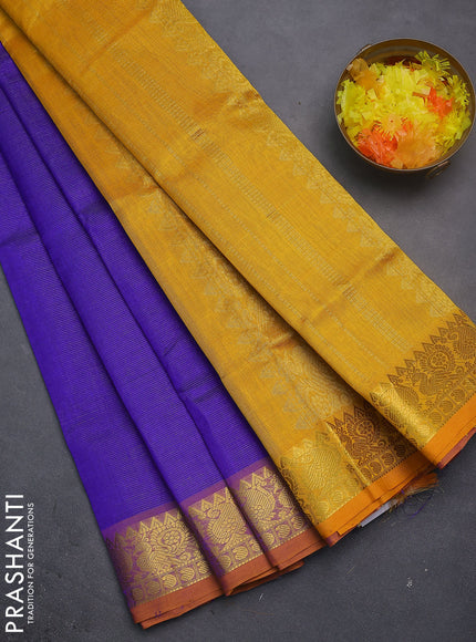 Silk cotton saree blue and mustard yellow with allover vairosi pattern and zari woven border