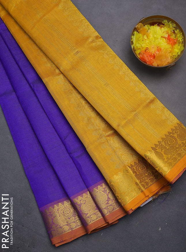 Silk cotton saree blue and mustard yellow with allover vairosi pattern and zari woven border