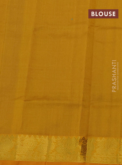 Silk cotton saree blue and mustard yellow with allover vairosi pattern and zari woven border