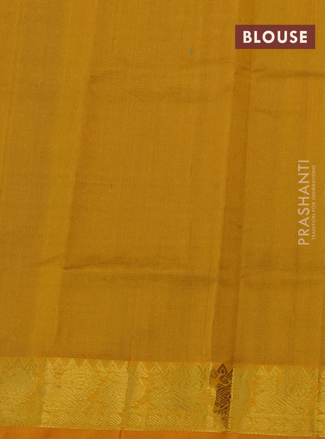 Silk cotton saree blue and mustard yellow with allover vairosi pattern and zari woven border