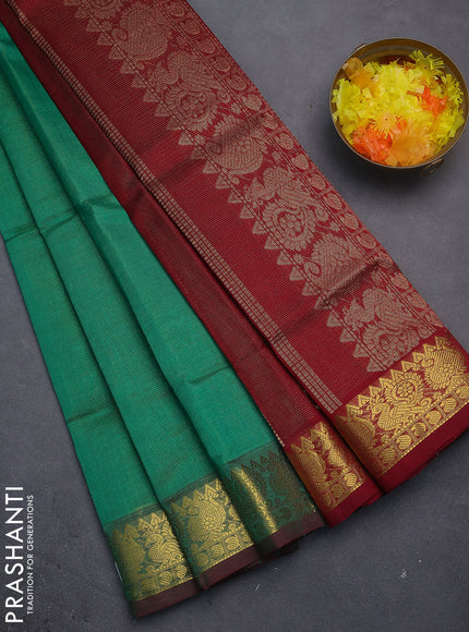 Silk cotton saree green and maroon with allover vairosi pattern and zari woven border