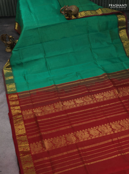 Silk cotton saree green and maroon with allover vairosi pattern and zari woven border