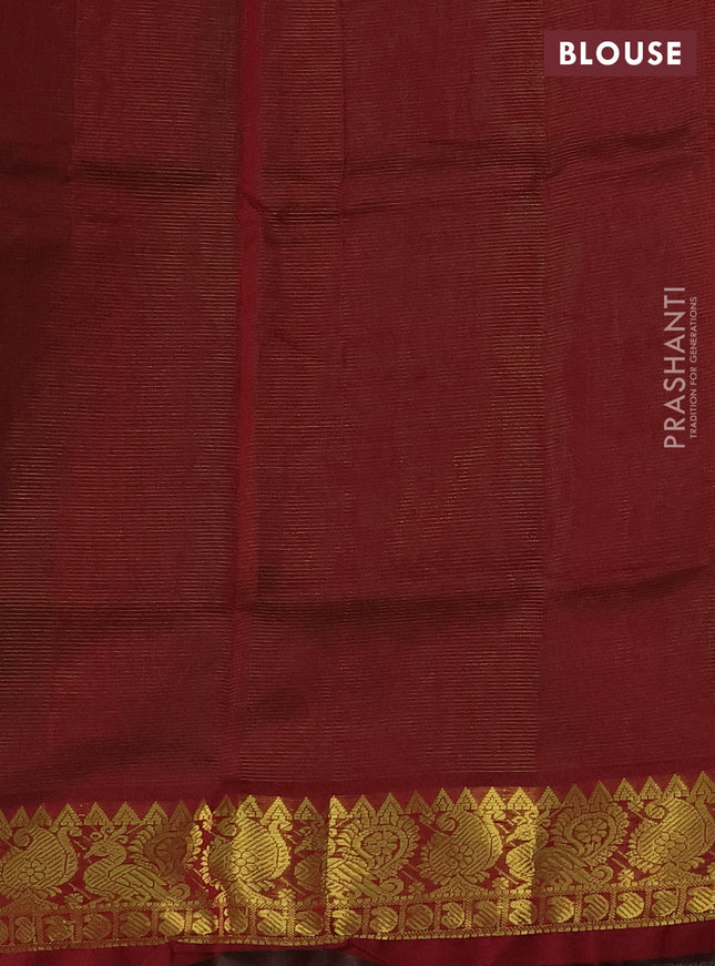 Silk cotton saree green and maroon with allover vairosi pattern and zari woven border