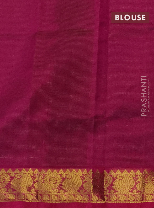 Silk cotton saree dark blue and magenta pink with allover vairosi pattern and zari woven border