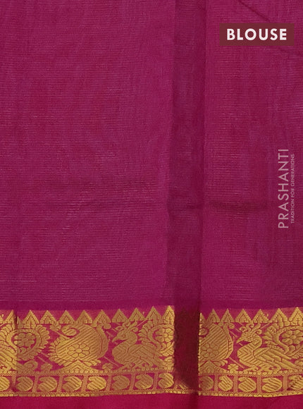 Silk cotton saree cs blue and magenta pink with allover vairosi pattern and zari woven border