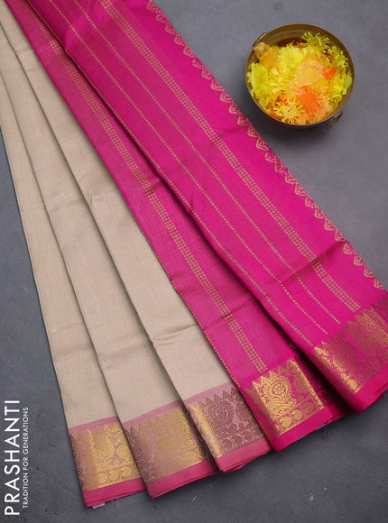 Silk cotton saree beige and pink with allover vairosi pattern and zari woven border