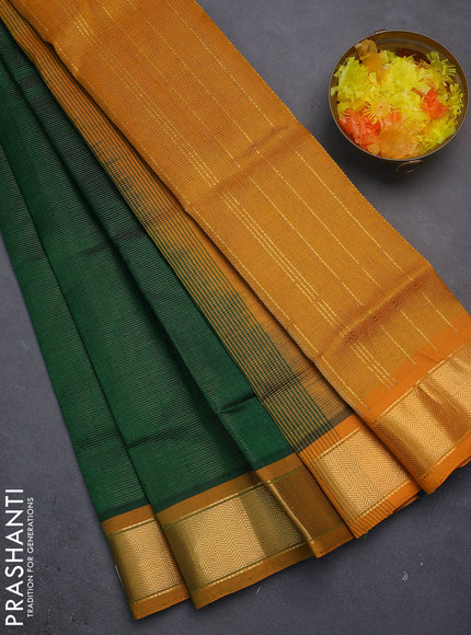 Silk cotton saree green and mustard yellow with allover vairosi pattern and zari woven border