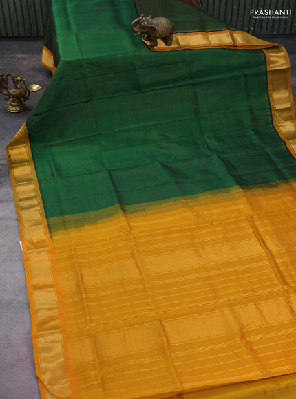 Silk cotton saree green and mustard yellow with allover vairosi pattern and zari woven border