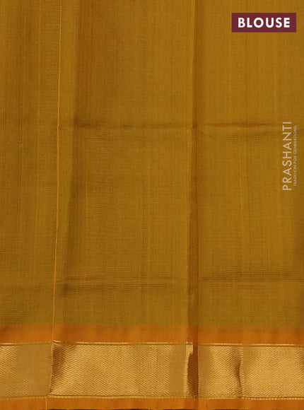 Silk cotton saree green and mustard yellow with allover vairosi pattern and zari woven border
