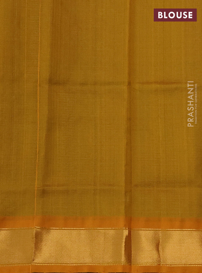 Silk cotton saree green and mustard yellow with allover vairosi pattern and zari woven border