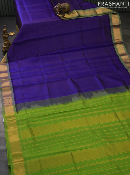 Silk cotton saree blue and light green with allover vairosi pattern and zari woven border