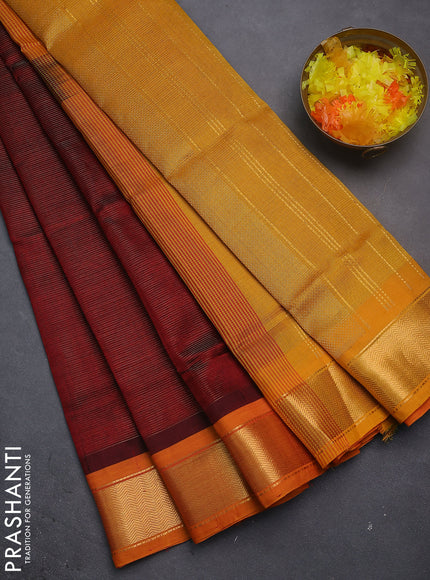 Silk cotton saree maroon and mustard yellow with allover vairosi pattern and zari woven border
