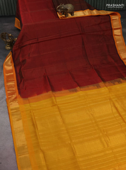 Silk cotton saree maroon and mustard yellow with allover vairosi pattern and zari woven border