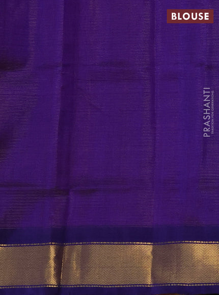 Silk cotton saree red and blue with allover vairosi pattern and zari woven border