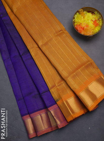 Silk cotton saree blue and mustard yellow with allover vairosi pattern and zari woven border