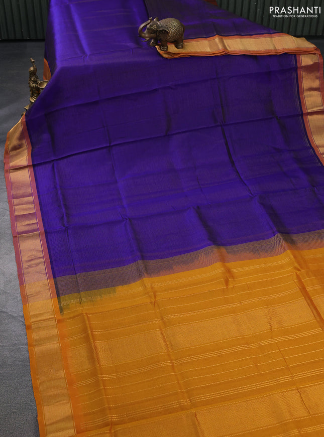 Silk cotton saree blue and mustard yellow with allover vairosi pattern and zari woven border