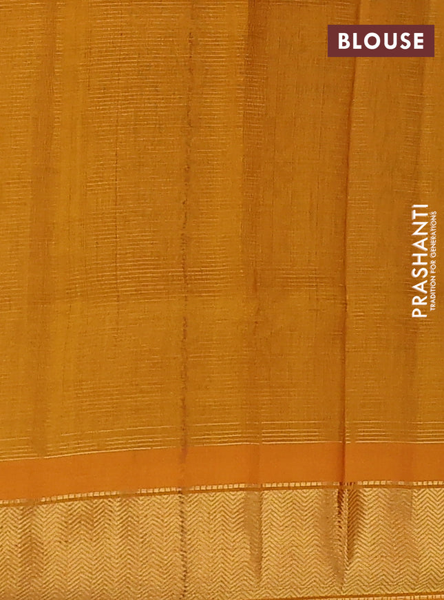 Silk cotton saree blue and mustard yellow with allover vairosi pattern and zari woven border