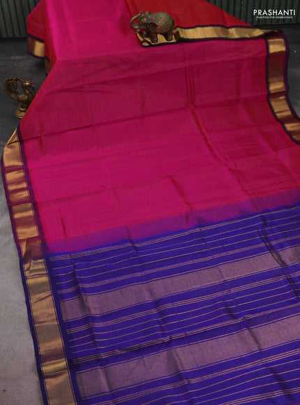 Silk cotton saree pink and blue with allover vairosi pattern and zari woven border