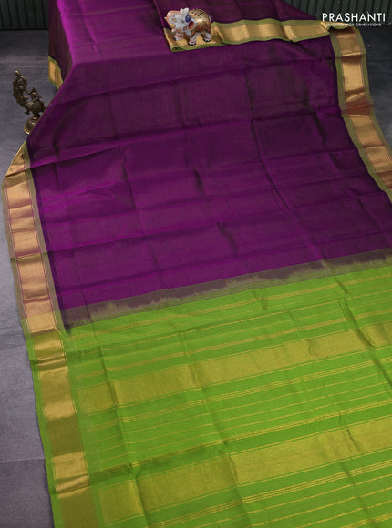 Silk cotton saree purple and light green with allover vairosi pattern and zari woven border