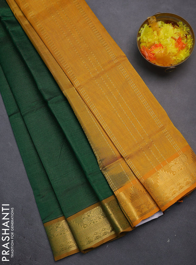 Silk cotton saree green and mustard yellow with allover vairosi pattern and zari woven border