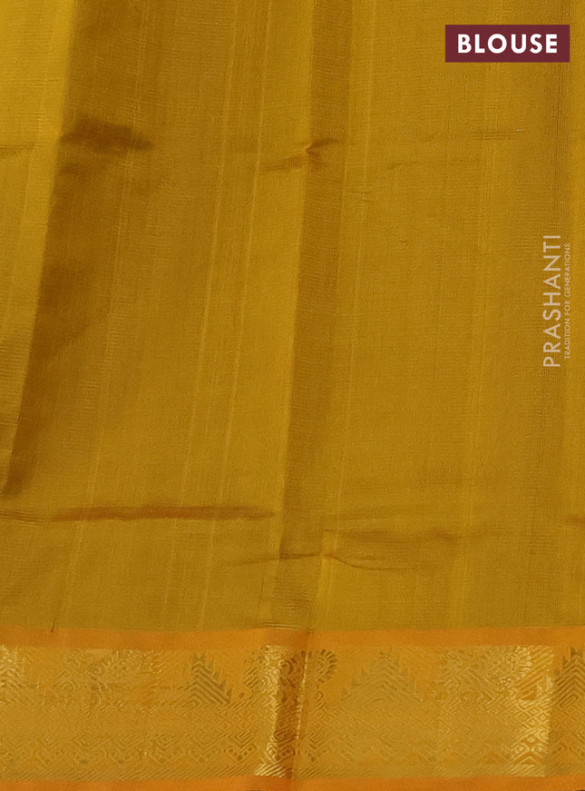 Silk cotton saree green and mustard yellow with allover vairosi pattern and zari woven border