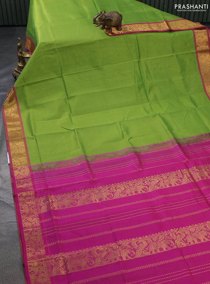 Silk cotton saree light green and pink with allover vairosi weaves & buttas and rich zari woven border