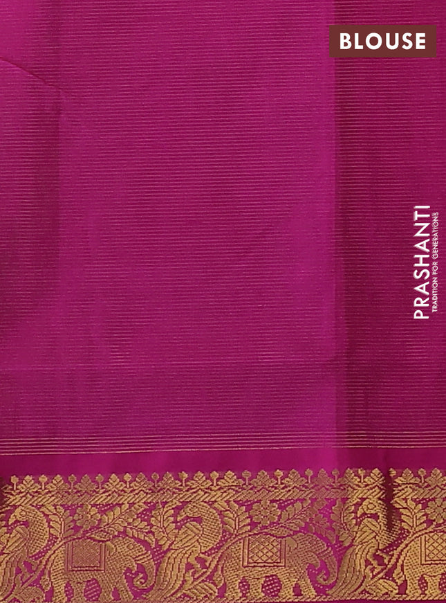 Silk cotton saree light green and pink with allover vairosi weaves & buttas and rich zari woven border