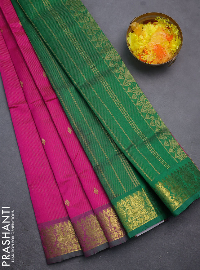Silk cotton saree pink and green with allover vairosi weaves & buttas and rich zari woven border