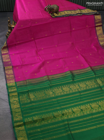 Silk cotton saree pink and green with allover vairosi weaves & buttas and rich zari woven border