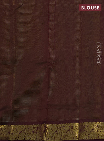 Silk cotton saree light green and coffee brown with allover vairosi weaves & buttas and rich zari woven border