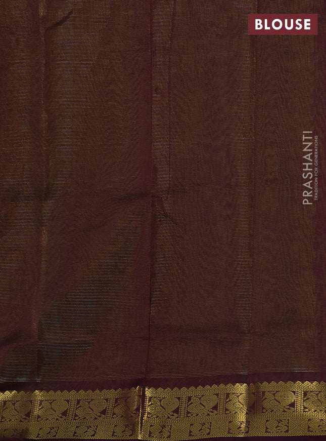 Silk cotton saree light green and coffee brown with allover vairosi weaves & buttas and rich zari woven border