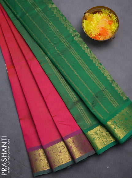 Silk cotton saree pink and green with allover vairosi weaves & buttas and rich zari woven border