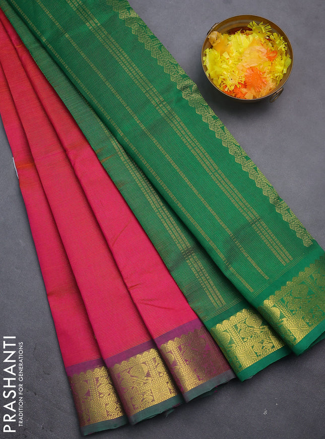 Silk cotton saree pink and green with allover vairosi weaves & buttas and rich zari woven border