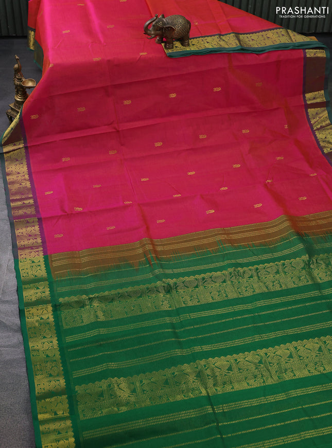Silk cotton saree pink and green with allover vairosi weaves & buttas and rich zari woven border
