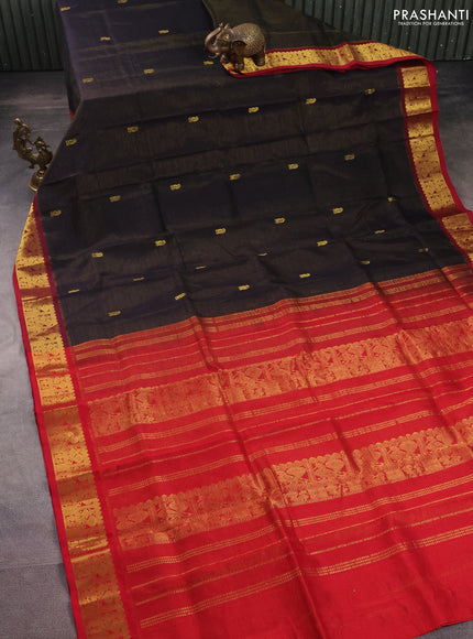 Silk cotton saree black and red with allover vairosi weaves & buttas and rich zari woven border