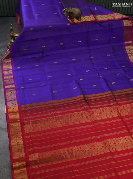 Silk cotton saree blue and red with allover vairosi weaves & buttas and rich zari woven border