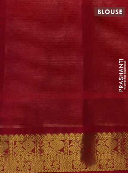 Silk cotton saree blue and red with allover vairosi weaves & buttas and rich zari woven border