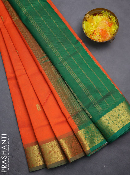 Silk cotton saree orange and green with allover vairosi weaves & buttas and rich zari woven border
