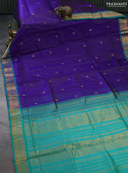 Silk cotton saree blue and teal blue with allover vairosi weaves & buttas and rich zari woven border