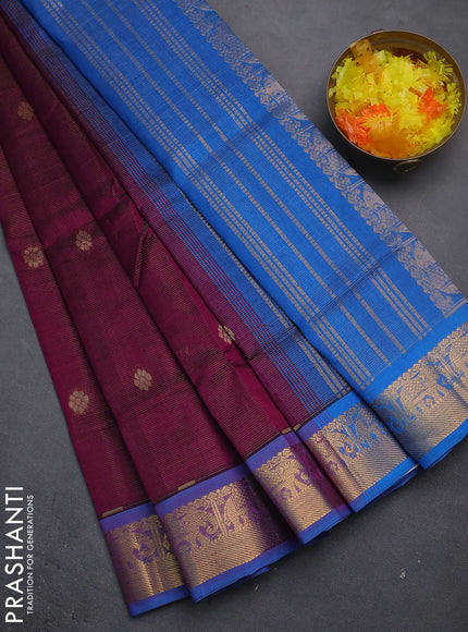 Silk cotton saree purple and cs blue with allover vairosi weaves & buttas and elephant zari woven border