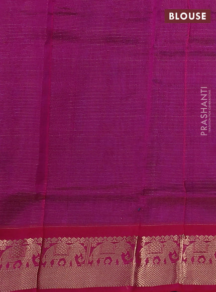Silk cotton saree blue and pink with allover vairosi weaves & buttas and elephant zari woven border