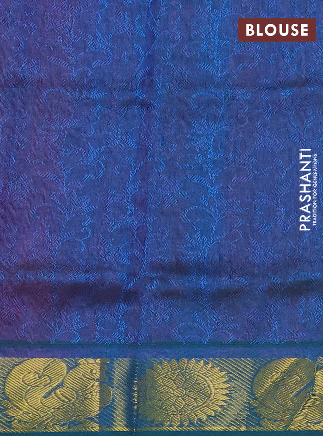 Silk cotton saree pink and dual shade of teal bluish green with allover self emboss jacquard and annam & rudhraksha zari woven border