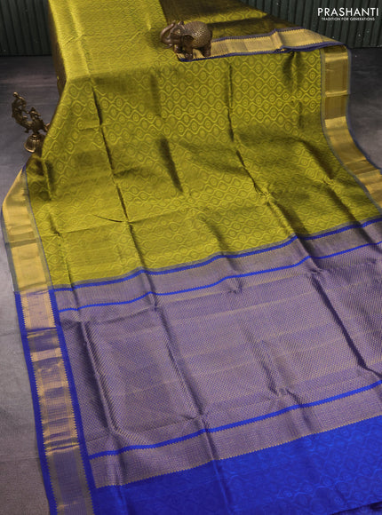 Silk cotton saree light green and blue with allover self emboss jacquard and zari woven border