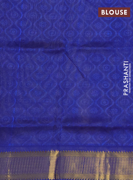 Silk cotton saree light green and blue with allover self emboss jacquard and zari woven border